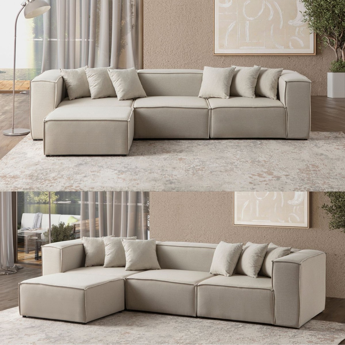 Mira Relax 4 Modül Köşe Koltuk ( Krem ) Keten Kumaş