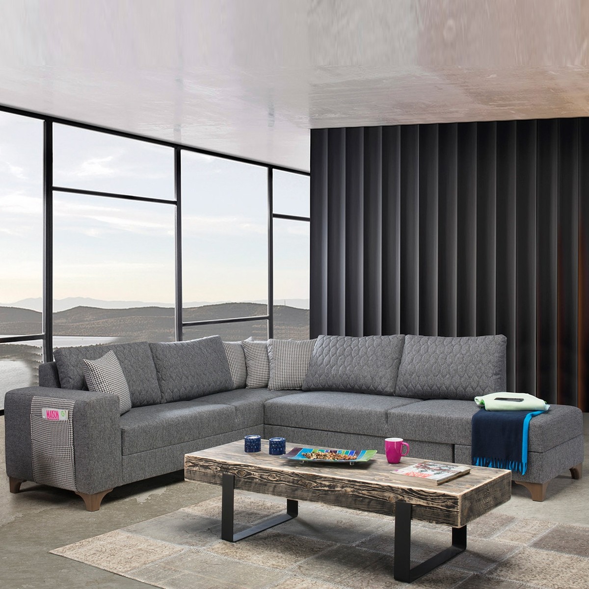 Loft Köşe Koltuk Takımı Gri Sağ Köşe